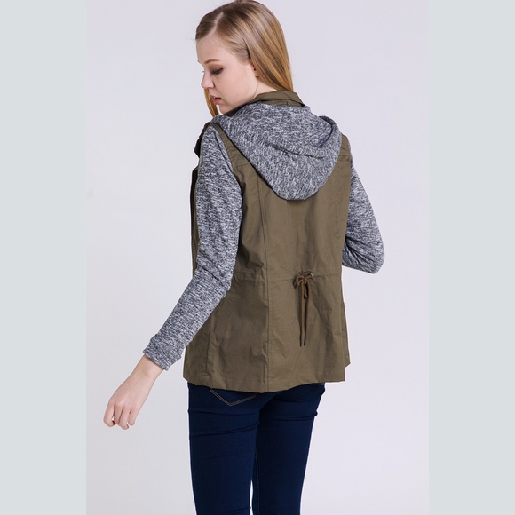 Olive hoodie grey trim jacket - Picture 4 of 8